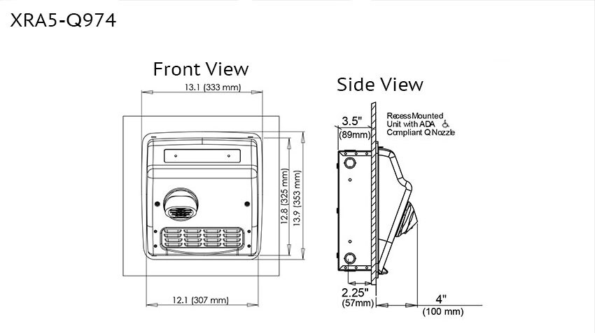 World Dryer XRA5-Q974 Measurements Diagram