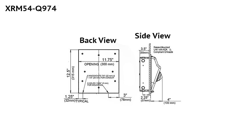 World Dryer XRM54-Q974 Measurements Diagram