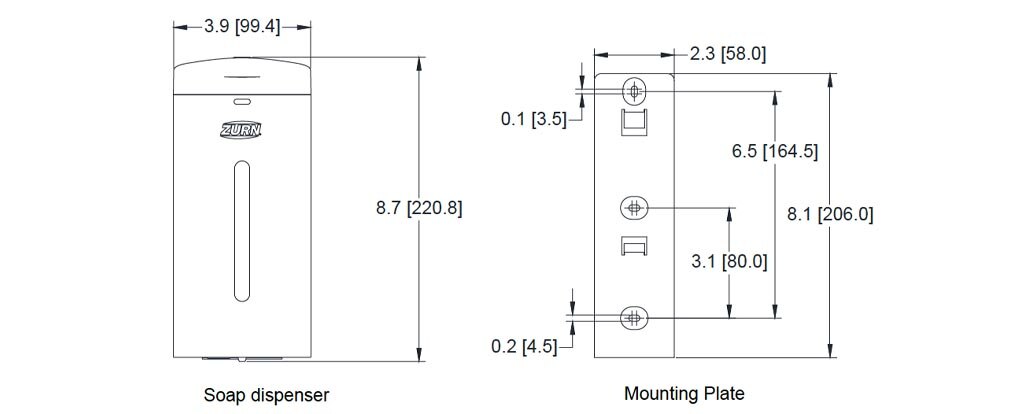 Dimensions for Zurn Z6900-FSD-WM Hands-free Faucet