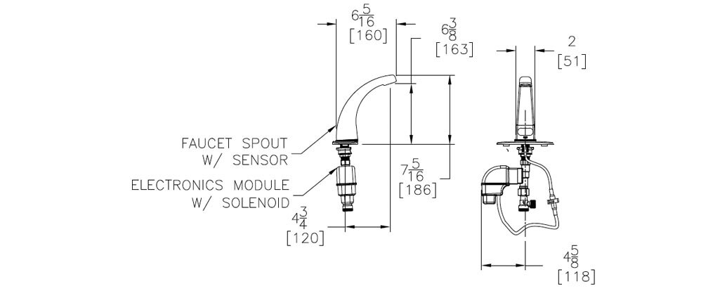 Dimensions for Zurn Z6913-XL-CP4-E Hands-free Faucet