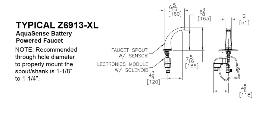 Dimensions for Zurn Z6913-XL-CP4 Hands-free Faucet
