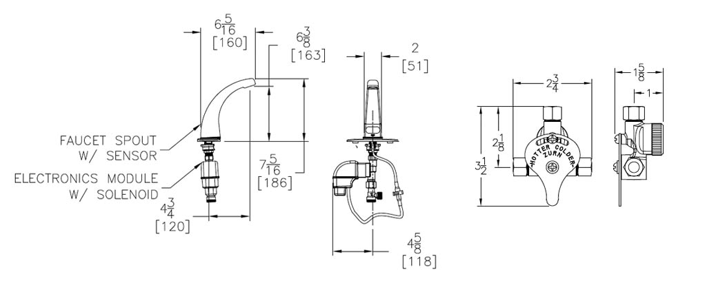 Dimensions for Zurn Z6913-XL-E-MV Hands-free Faucet