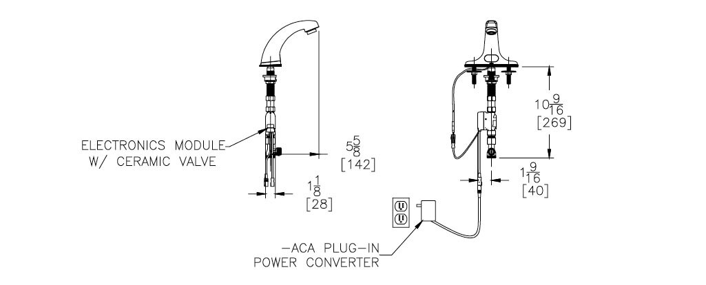 Measurements for the Zurn AquaSense Z6915-XL-ACA-MV faucet