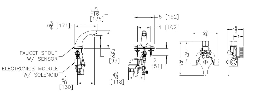 Dimensions for Zurn Z6915-XL-E-MV Hands-free Faucet