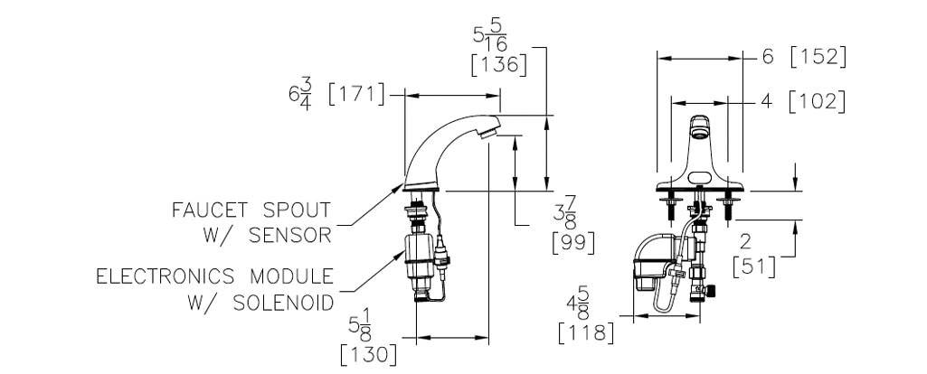 Dimensions for Zurn Z6915-XL-E Hands-free Faucet