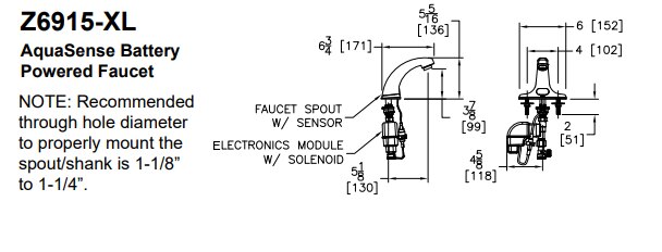 Dimensions for Zurn Z6915-XL-E-SSH Hands-free Faucet