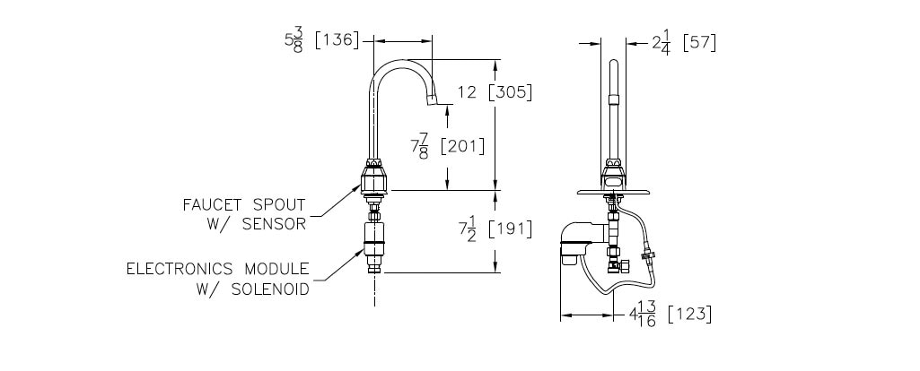 Dimensions for Zurn Z6920-XL-E Hands-free Faucet