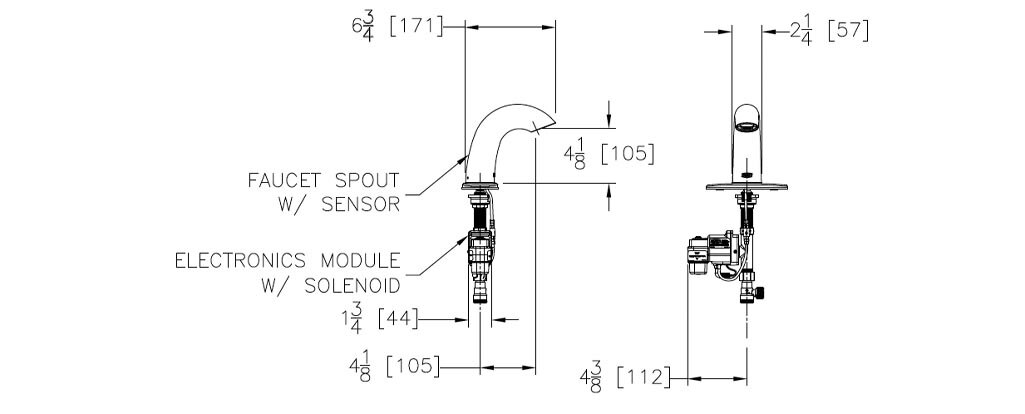 Dimensions for Zurn Z6950-XL-S-CP4-F Hands-free Faucet