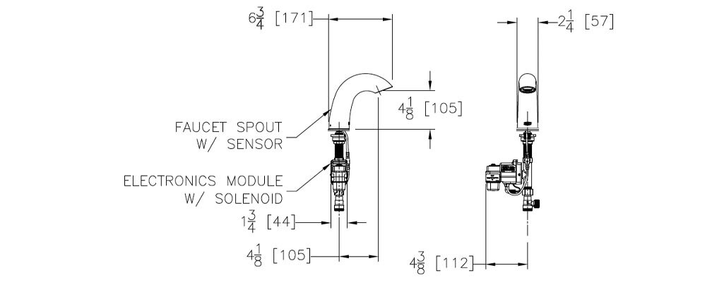 Dimensions for Zurn Z6950-XL-S-E Hands-free Faucet