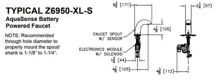 Dimensions for Zurn Z6950-XL-S-F Hands-free Faucet