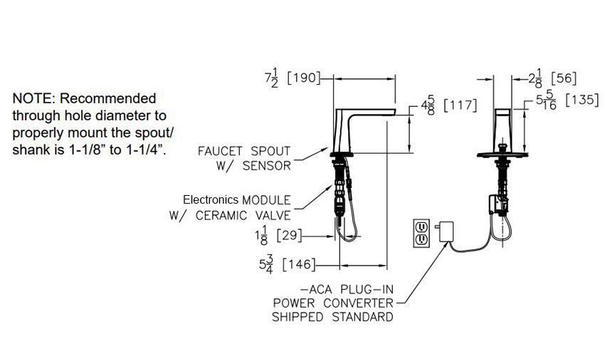 Dimensions for Zurn Z6953-XL-CV-F Hands-free Faucet