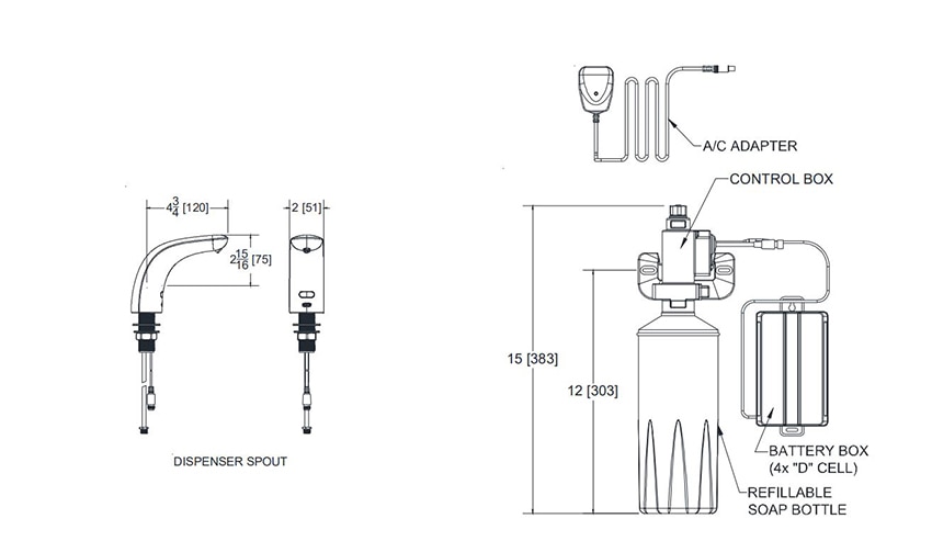 Dimensions for Zurn Z6956-SD Hands-free Faucet