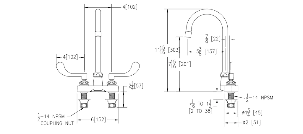 Dimensions for Zurn Z812B4-XL-3F Gooseneck Faucet