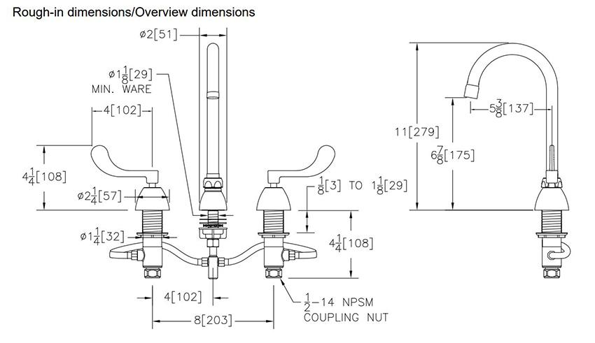 Dimensions for Zurn Z831B4-XL-3F Gooseneck Faucet