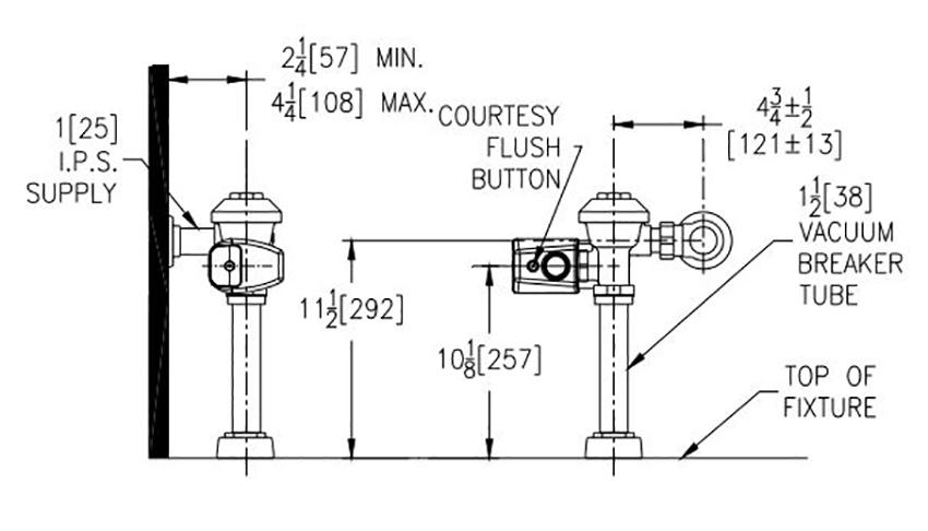 Dimensions for Zurn ZER6003PL-WS1-CPM Flush Valve