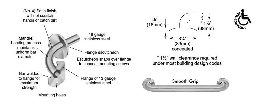 Configuration details for Bradley 8120-001180 grab bar