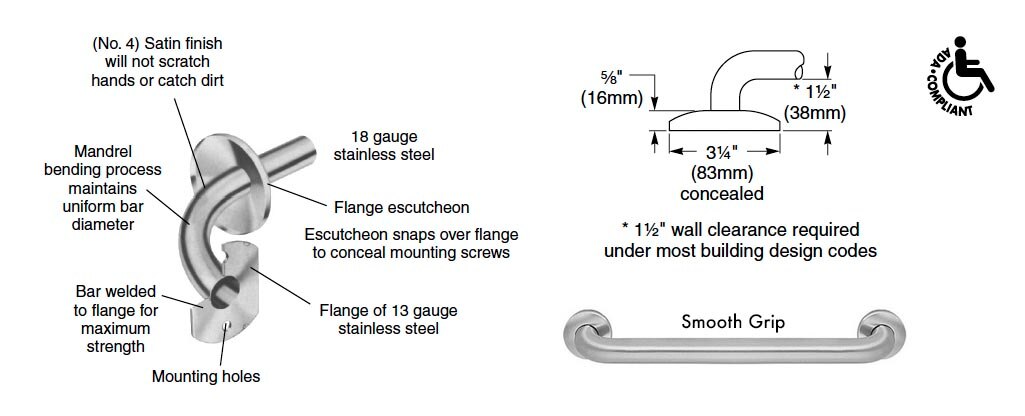 Configuration details for Bradley 8120-001240 grab bar