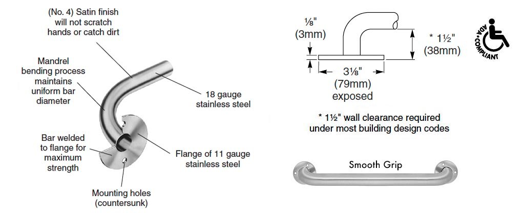 Configuration details for Bradley 8170-001180 grab bar