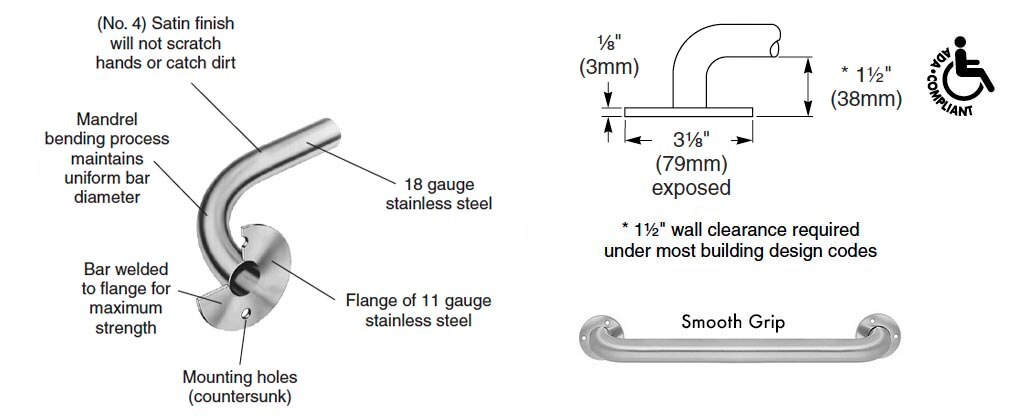 Configuration details for Bradley 8170-001480 grab bar