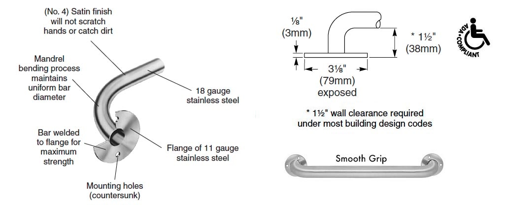 Configuration details for Bradley 8170-002480 grab bar